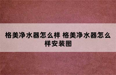 格美净水器怎么样 格美净水器怎么样安装图